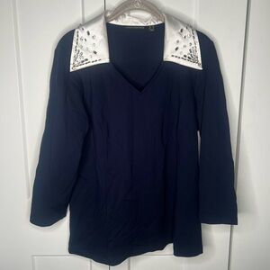 Susan Graver Occasions Smart Pointe 350 Beaded Collar Top Women's Size Large